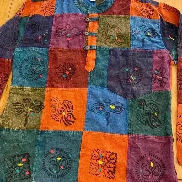 Shop Holic Women's Nepal Cotton Patchwork Handmade Shirt medium oversized - Picture 10 of 13